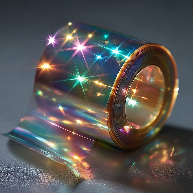 ai generated, film, roll, iridescent, shiny, glitter, star, reflections, holographic, metallic, rainbow, light, spectrum, colorful, texture, background, wrapping, decoration, design, craft, creative, vibrant, bright, abstract