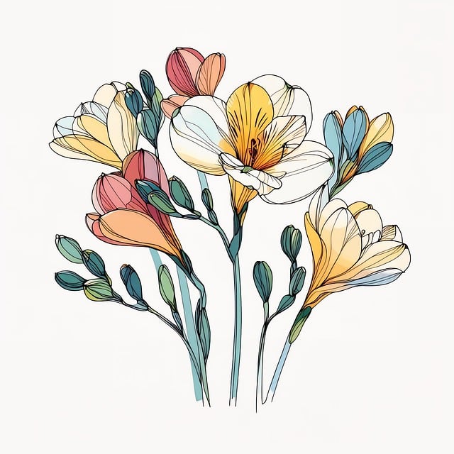 Free flowers freesias colourful illustration