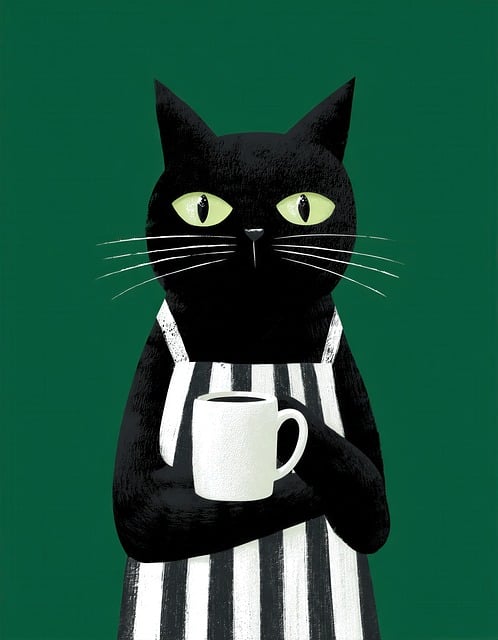 Cat, Svart Katt, Kaffe, Kopp, Maskot