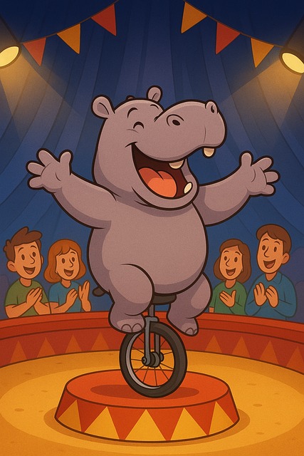 Free hippo unicycle circus illustration