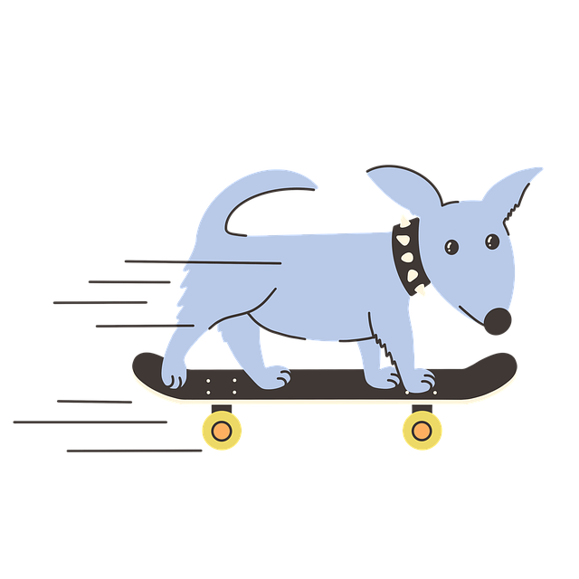 Hund, Skateboard, Tegneserie, Blå, Punk