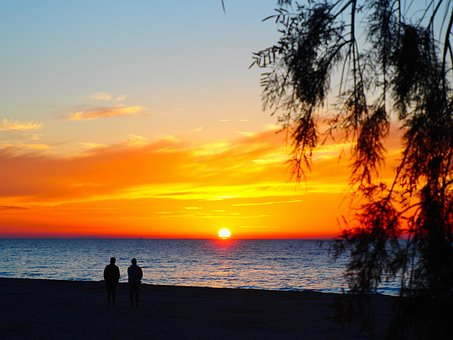 Sonnenuntergang, Himmel, Menschen, Paar