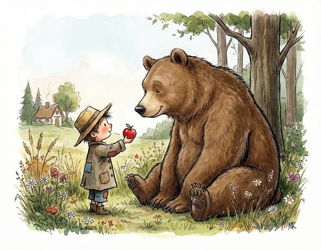 Free boy bear forest illustration