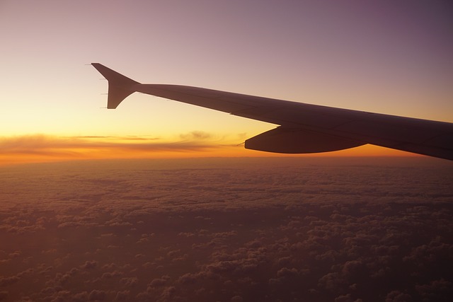 Flug, Sonnenuntergang, Flugzeug, Himmel