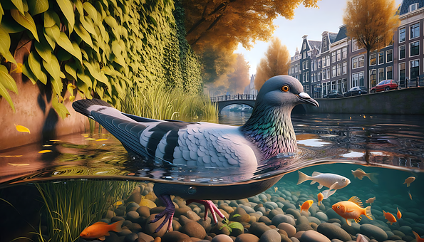 Pombo, Pomba, Pássaro, Embaixo Da Agua