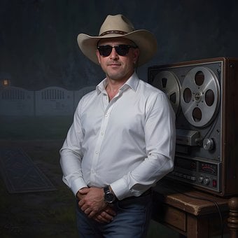 Mann, Cowboyhatt, Solbriller