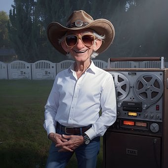 Mann, Cowboyhatt, Retro, Platespiller