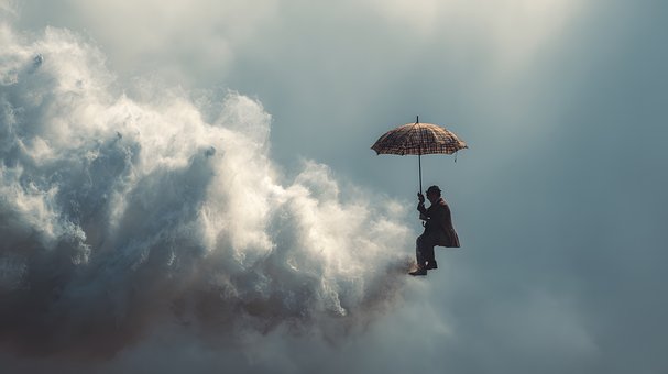 Regenschirm, Fantasie, Wolken, Fliegen