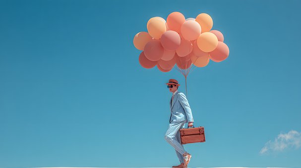 Ballons, Mann, Kleidung, Himmel, Blau