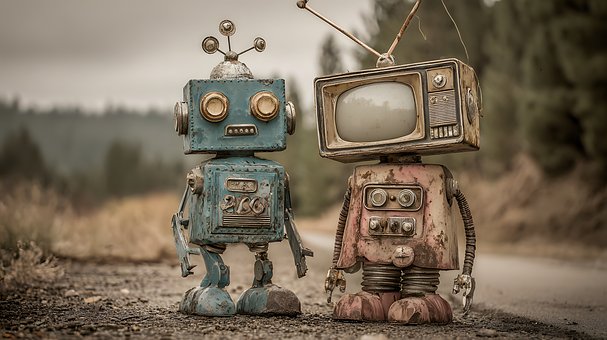 Retro, Roboter, Fernsehapparat, Vintage