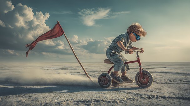 Kind, Fahrrad, Spielzeug, Wüste