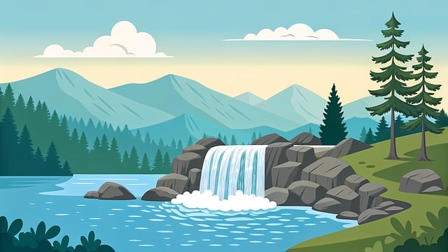 Free waterfall nature landscape illustration