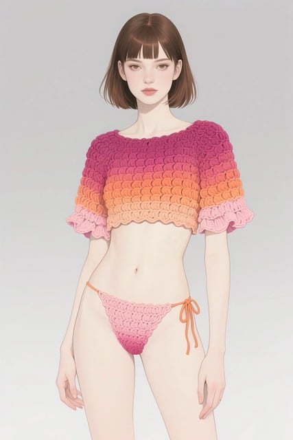 Frau, Gehäkeltes Oberteil, Strickbikini