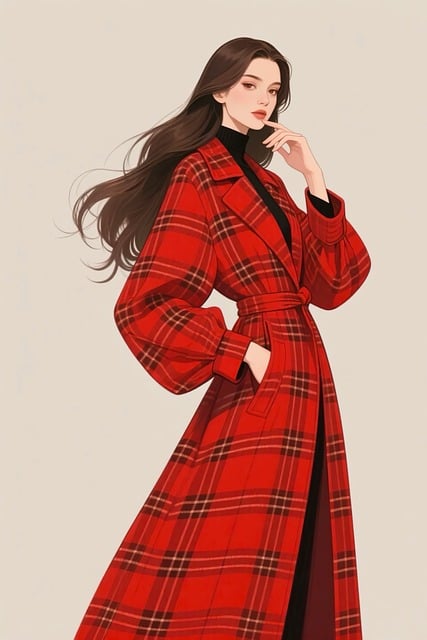 Femeie, Haină În Carouri, Tartan Roșu