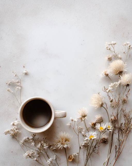 Kaffe, Krus, Blomster Baggrund, Blomst