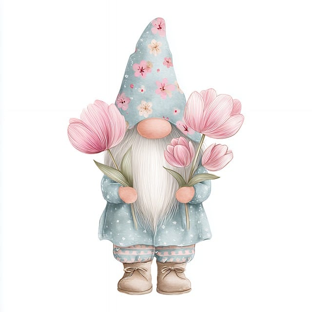 Free gnome spring flower illustration