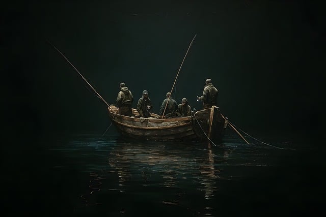 Free boat fishing night illustration