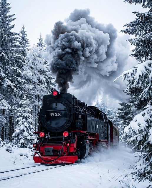Damplokomotiv, Vinter, Sne, Tog