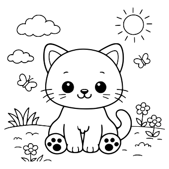 Free Coloring Cat vector and picture