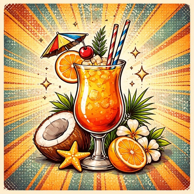Free retro cocktail tropical drink pop art style illustration