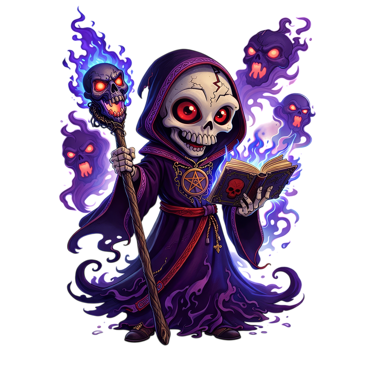 Free necromancer skeleton mage sorcerer illustration