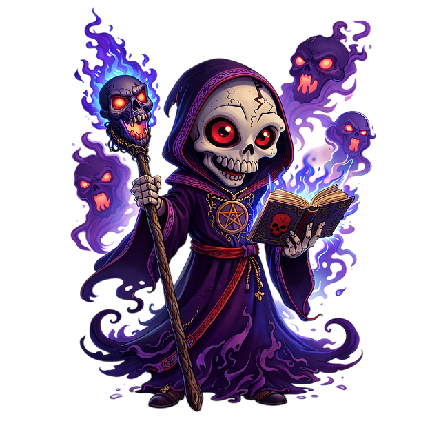 Free necromancer skeleton mage sorcerer illustration