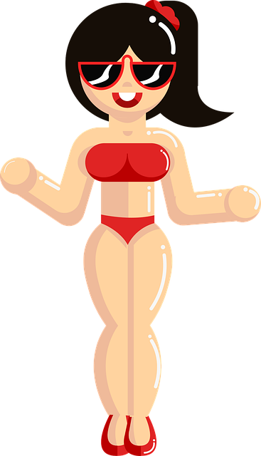 Tegneserie, Kvinde, Bikini, Strand