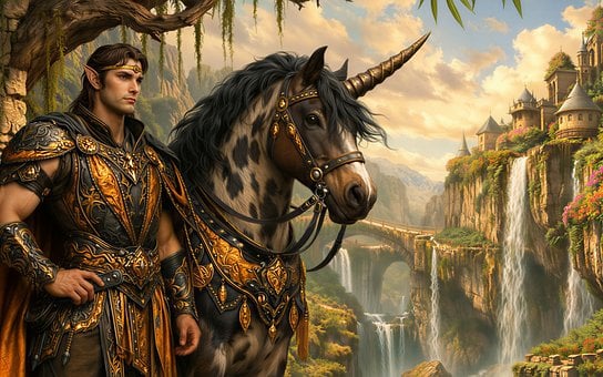 Elfo, Fantasia, Homem, Unicórnio, Magia