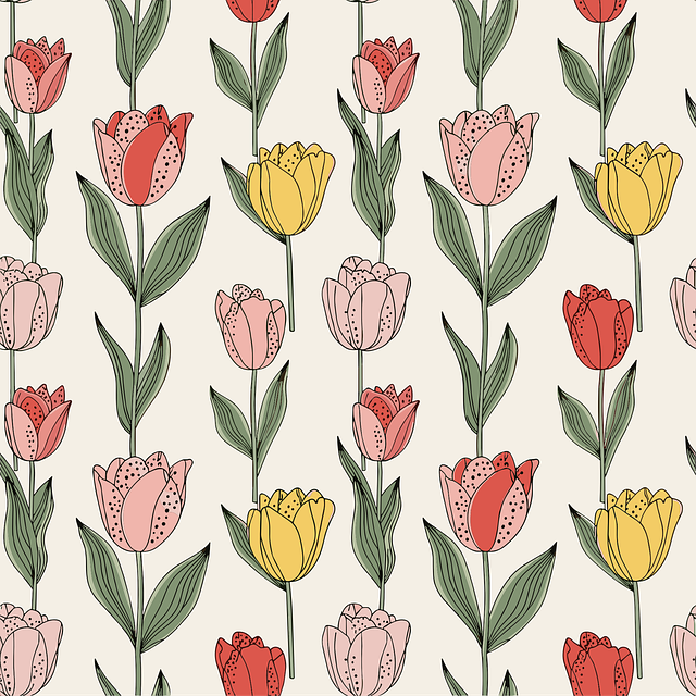 Free tulip pattern strawberry pattern floral seamless pattern illustration