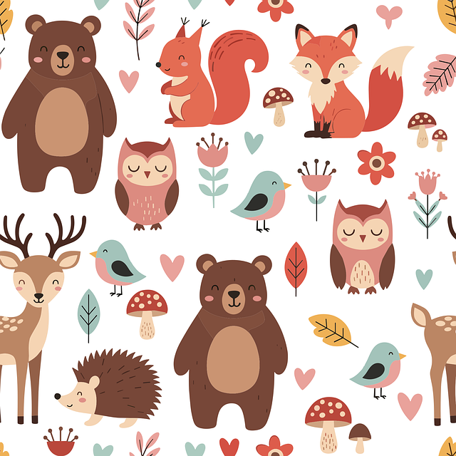Free woodland animal pattern forest animal seamless cute bear illustration illustration