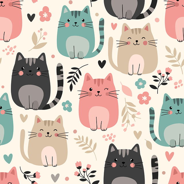 Free cute cat pattern cartoon cat illustration pastel cat print vector