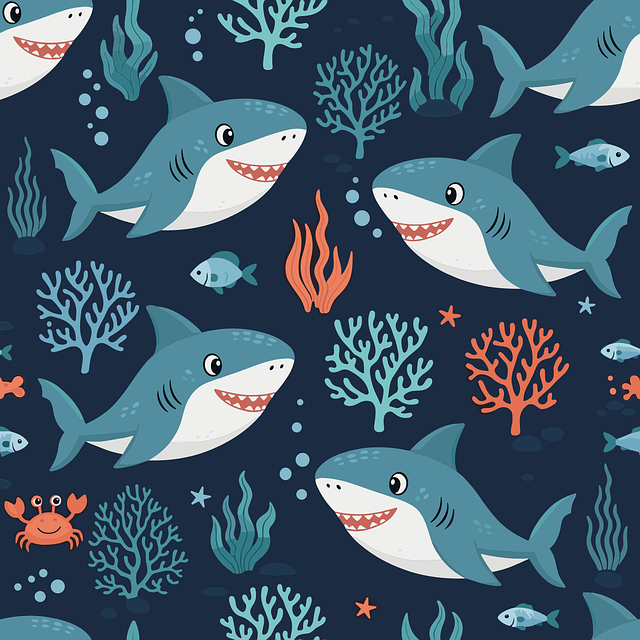 Free shark pattern cute shark illustration seamless ocean pattern vector