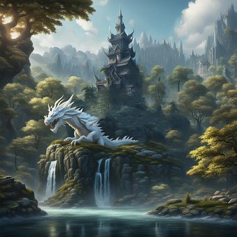Drage, Fantasy, Vandfald, Skov, Slot