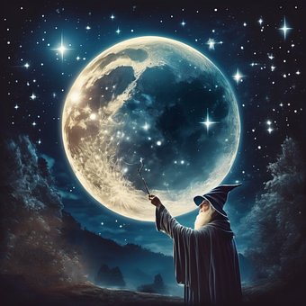 Troldmand, Sorcerer, Måne, Magi, Himmel