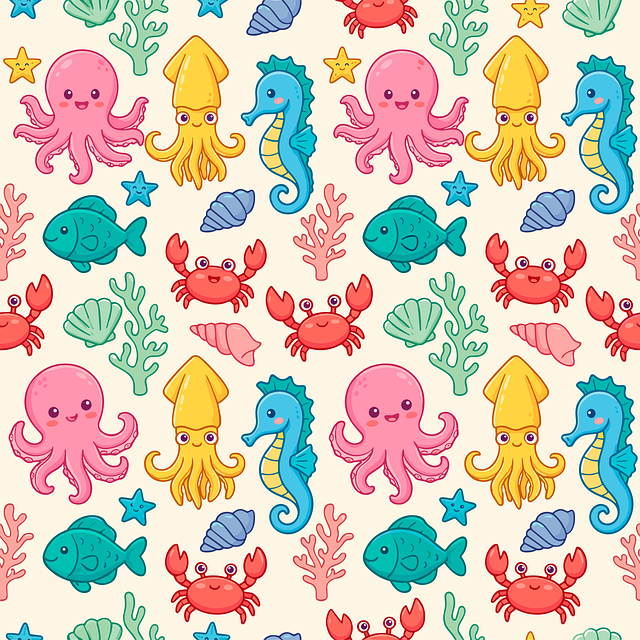 Free seamless ocean pattern cute sea animals wallpaper octopus illustration vector