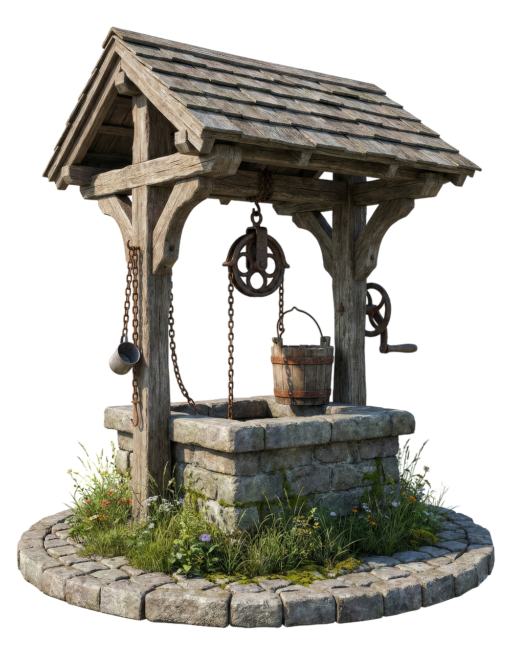 Free water well rustic medieval illustration