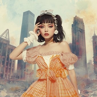 Mode, Mädchen, Stadt, Trümmergelände