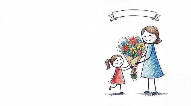 Free mother daughter flowers illustration
