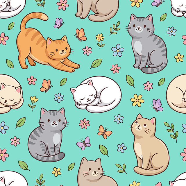 Free seamless cat pattern cute kittens background cartoon cats wallpaper vector