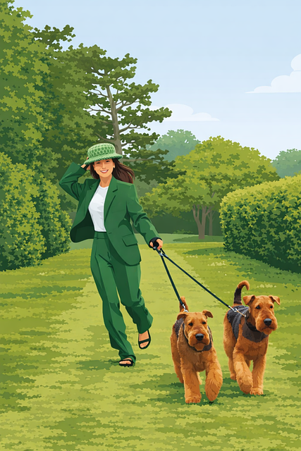 Free woman dog walking dogs illustration
