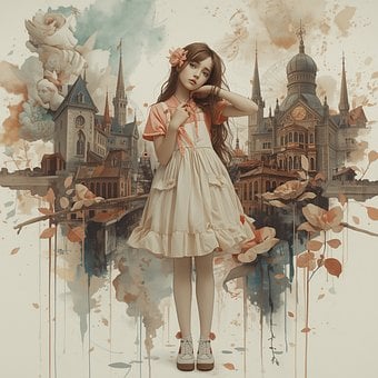 Fantasie, Kunst, Mädchen, Kirche, Blume