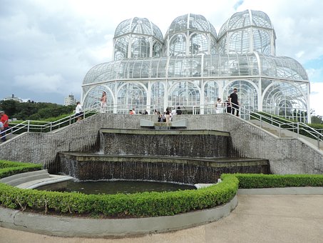 温室, 噴水, 植物園, クリチバ, パラナ, 観光名所, 建築, ガラス構造