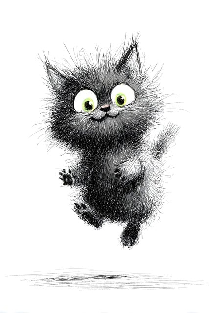 Free little cat playful graphite illustration