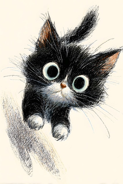 Free little cat playful graphite illustration