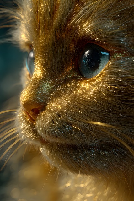 Free little cat golden hyperrealism illustration