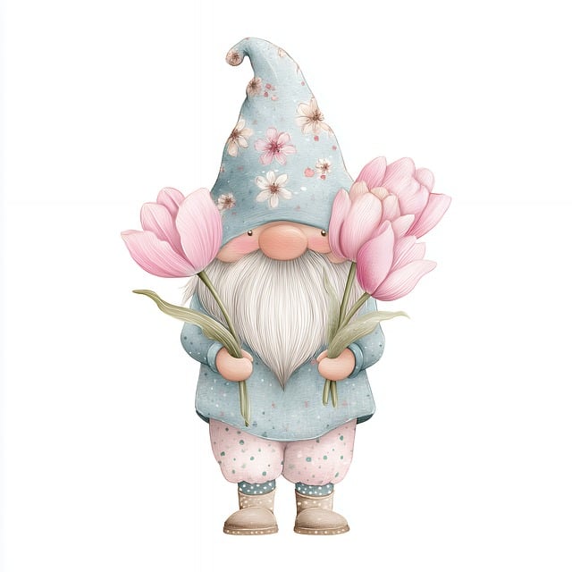Free gnome spring tulip illustration