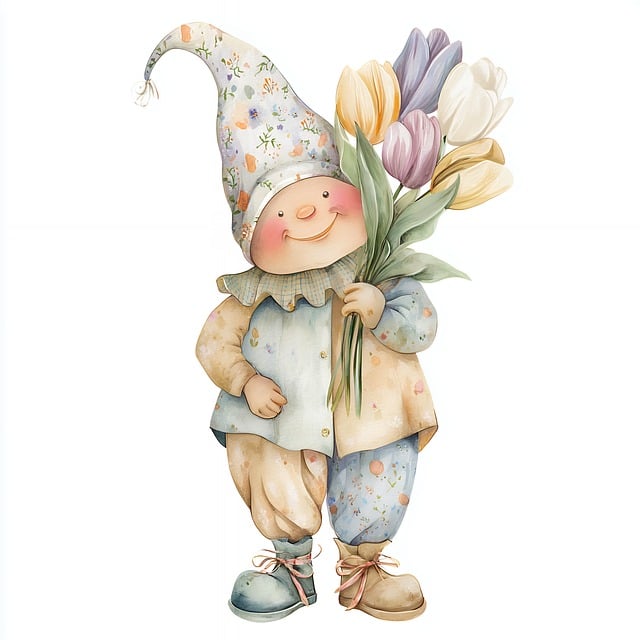 Free gnome spring tulip illustration