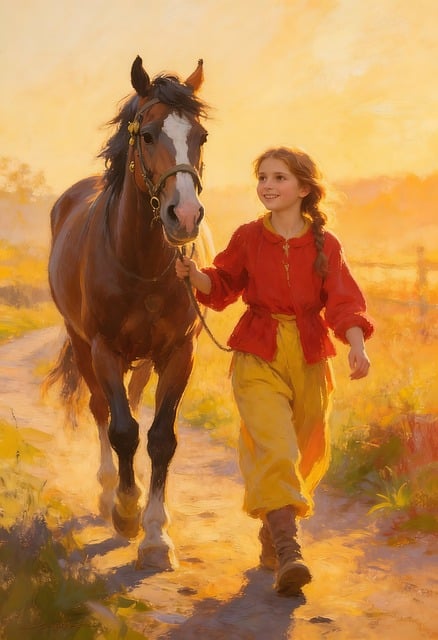 Cavalo, Garota, Colorido, Pitoresco
