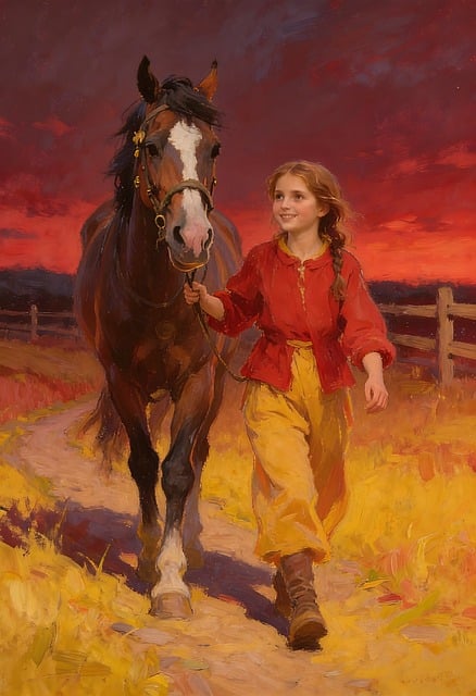Cavalo, Garota, Colorido, Pitoresco