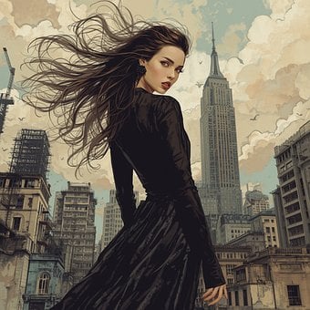 Frau, Mode, Stadt, Illustration